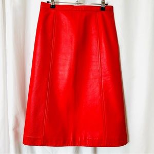 Vintage Red Leather High Waist Midi Skirt - Spain Great Quality Size 4 / 6